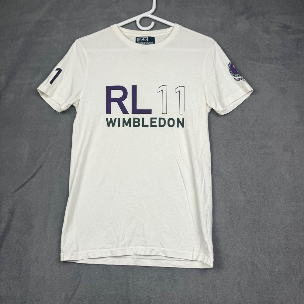 Polo Ralph Lauren Wimbledon 2011 T-Shirt Mens Small White Custom Fit RL 11 Tee